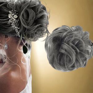 Natural Look Messy Bun Cool Grey Hair NEW!